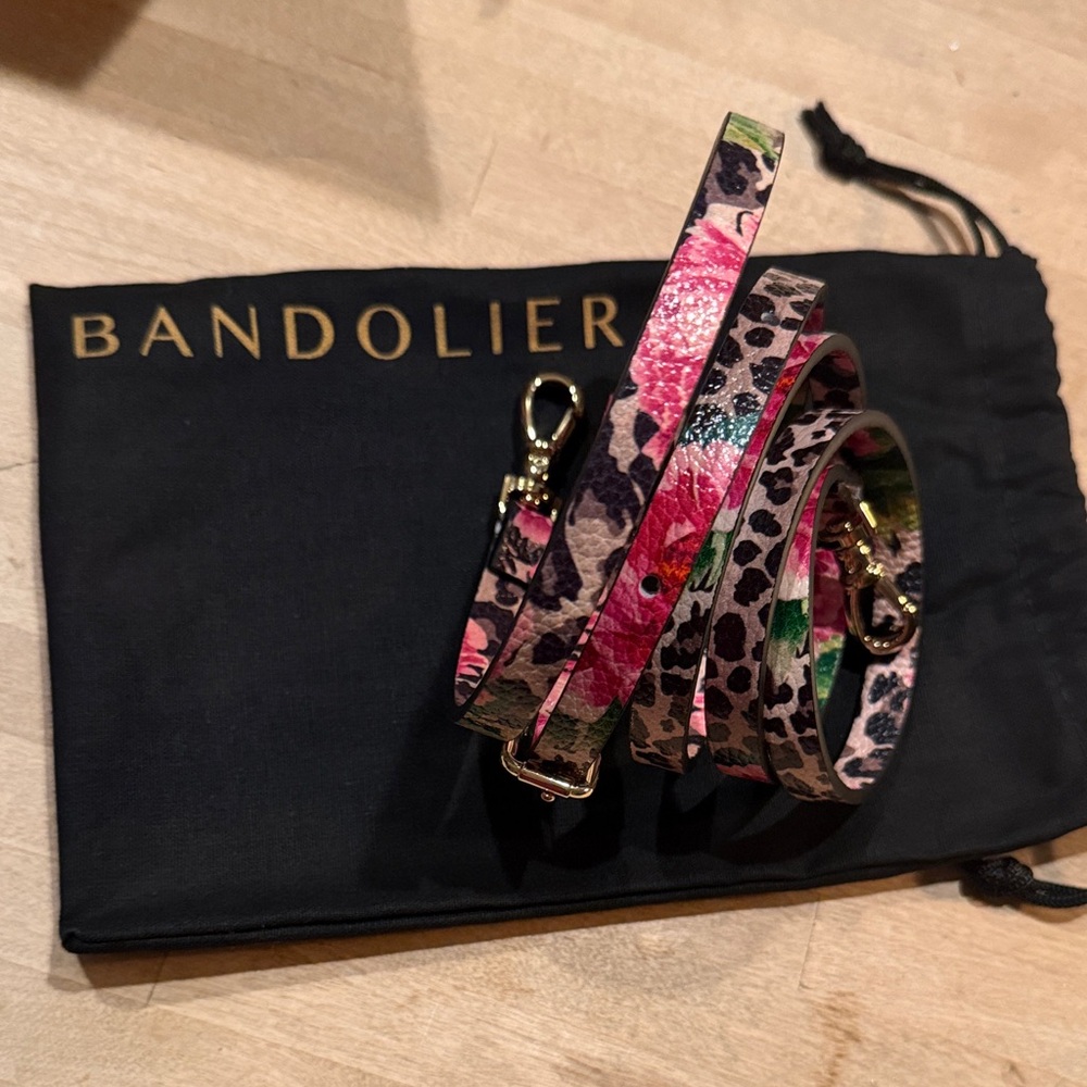 NWOT Bandolier Pink and Leopard Print Strap with Gold Accents